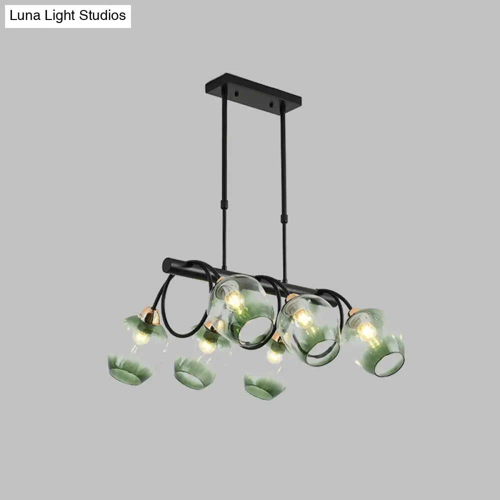 Lámpara de araña colgante contemporánea de cristal azul con diseño de hoyuelos graduales