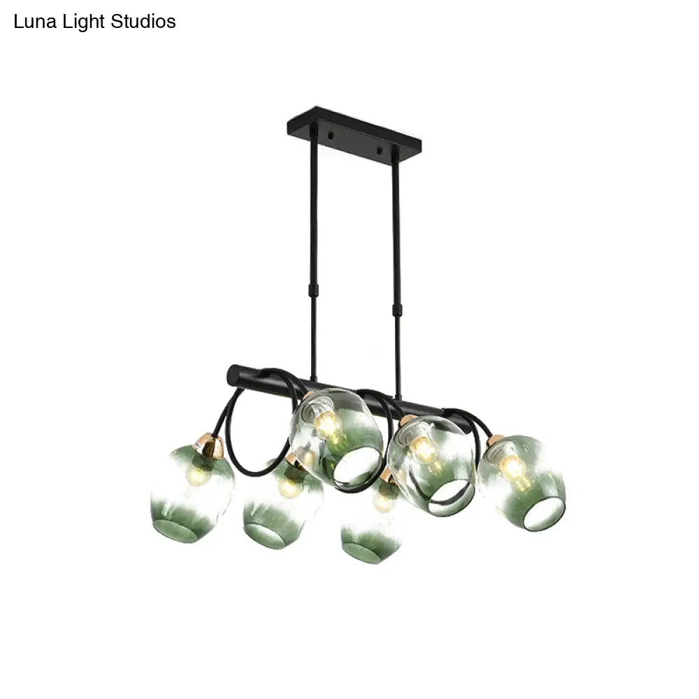 Lámpara de araña colgante contemporánea de cristal azul con diseño de hoyuelos graduales