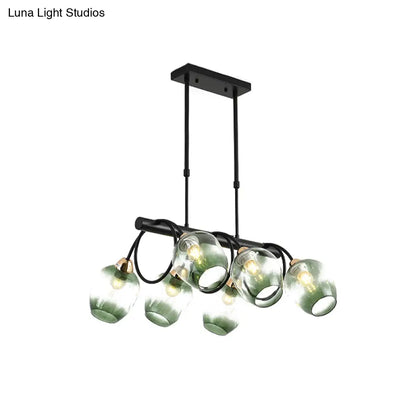 Lámpara de araña colgante contemporánea de cristal azul con diseño de hoyuelos graduales