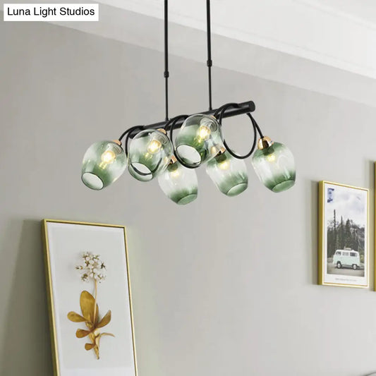 Lámpara de araña colgante contemporánea de cristal azul con diseño de hoyuelos graduales