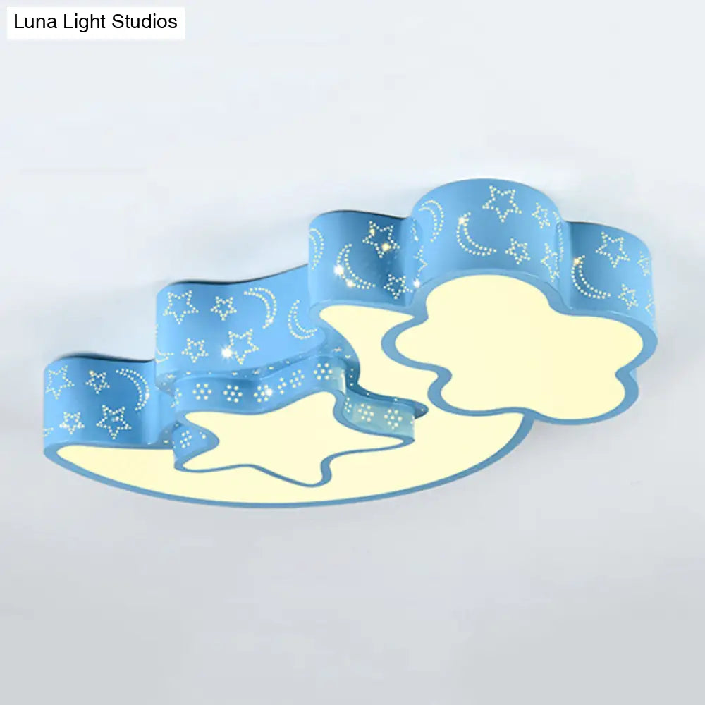 DecorBites™ DecorBites™ Contemporary Blue Moon Star Ceiling Light - Metal Flush Mount for Child Bedroom
