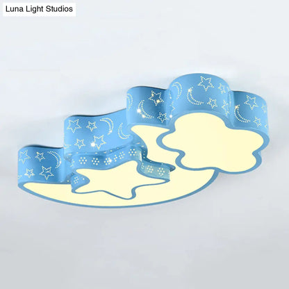 DecorBites™ DecorBites™ Contemporary Blue Moon Star Ceiling Light - Metal Flush Mount for Child Bedroom
