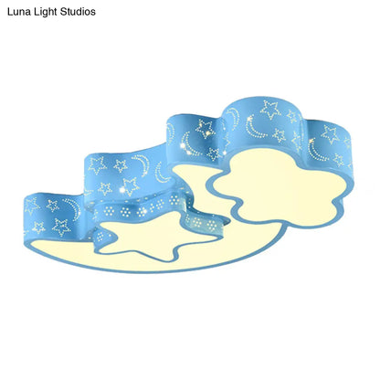 DecorBites™ DecorBites™ Contemporary Blue Moon Star Ceiling Light - Metal Flush Mount for Child Bedroom