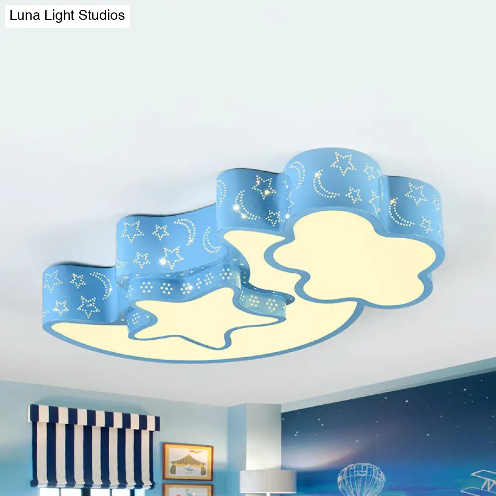 DecorBites™ DecorBites™ Contemporary Blue Moon Star Ceiling Light - Metal Flush Mount for Child Bedroom
