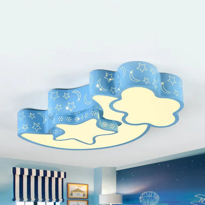 DecorBites™ DecorBites™ Contemporary Blue Moon Star Ceiling Light - Metal Flush Mount for Child Bedroom