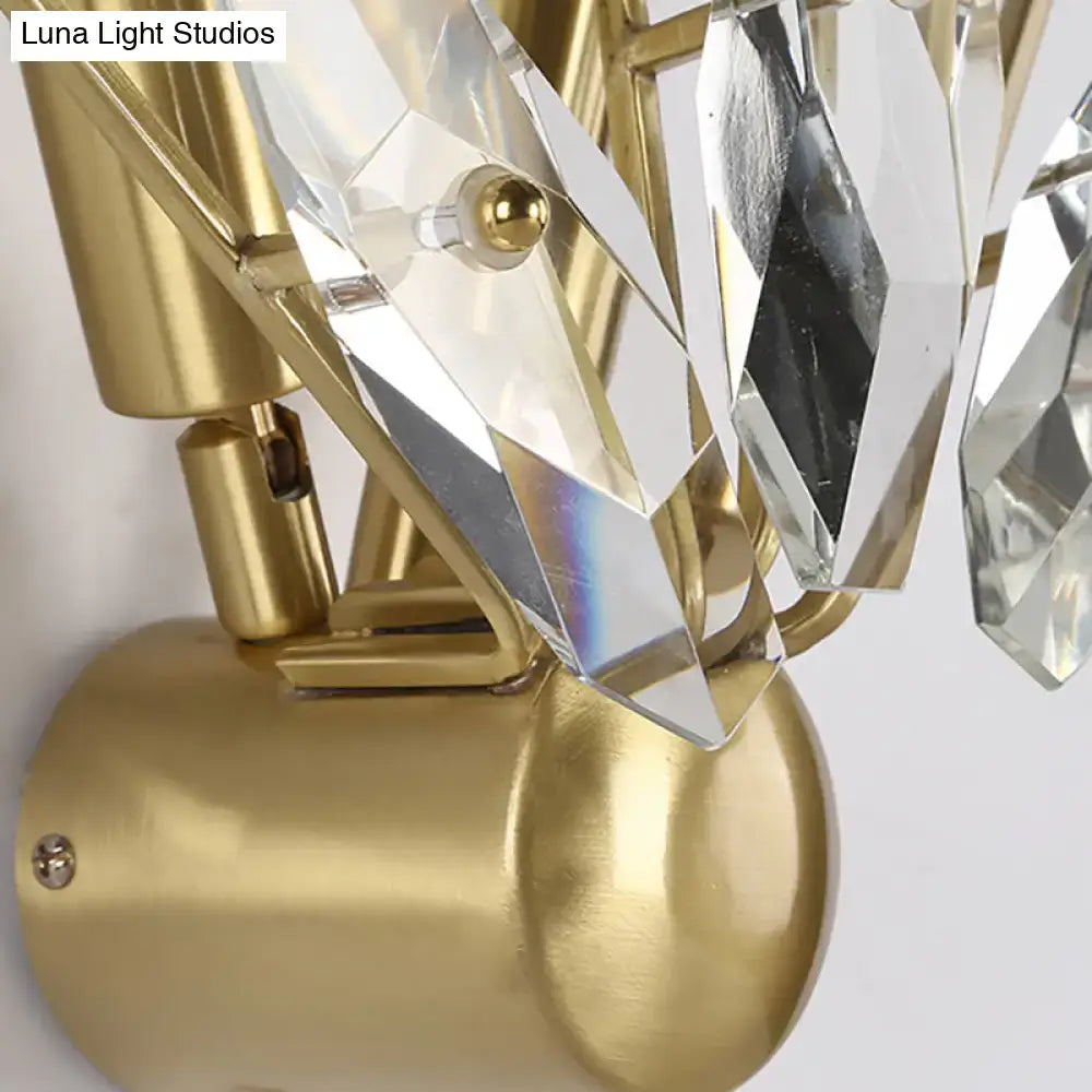 Contemporary brass sputnik wall sconce with gold finish and faceted crystal accents for living room wall light