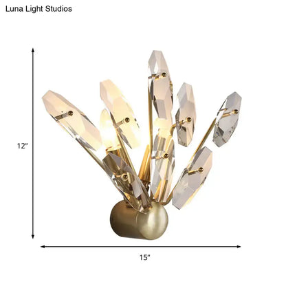 Contemporary brass crystal sputnik wall sconce with faceted shades on brushed gold wall light for living room use