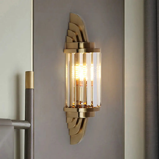 DecorBites™ DecorBites™ Contemporary Brass Crystal Wall Mount Lamp for Living Room - Cylinder Sconce Light
