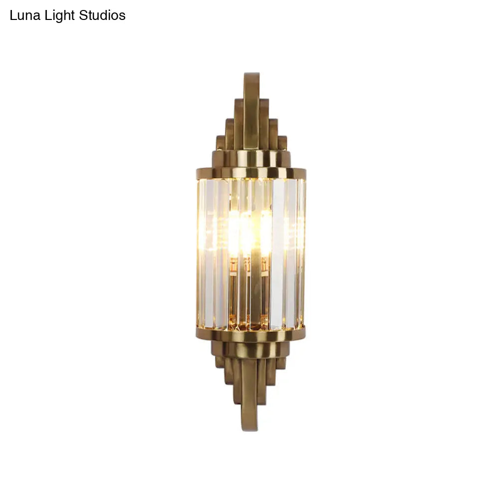 DecorBites™ DecorBites™ Contemporary Brass Crystal Wall Mount Lamp for Living Room - Cylinder Sconce Light