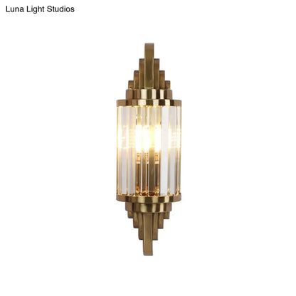DecorBites™ DecorBites™ Contemporary Brass Crystal Wall Mount Lamp for Living Room - Cylinder Sconce Light
