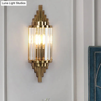 DecorBites™ DecorBites™ Contemporary Brass Crystal Wall Mount Lamp for Living Room - Cylinder Sconce Light