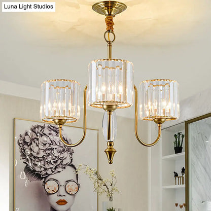 Lámpara de techo cilíndrica contemporánea de latón con facetas de cristal - Lámpara colgante de 3/5/6 cabezales