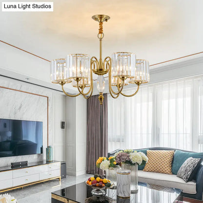 Lámpara de techo cilíndrica contemporánea de latón con facetas de cristal - Lámpara colgante de 3/5/6 cabezales