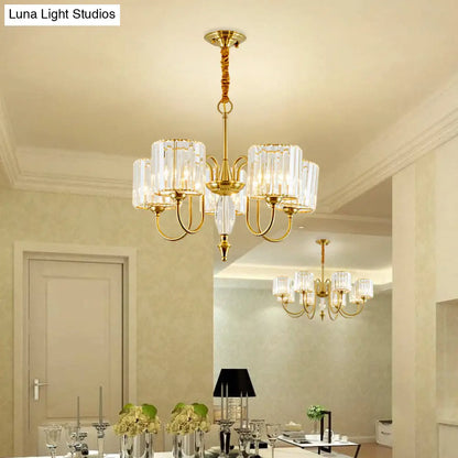 Lámpara de techo cilíndrica contemporánea de latón con facetas de cristal - Lámpara colgante de 3/5/6 cabezales