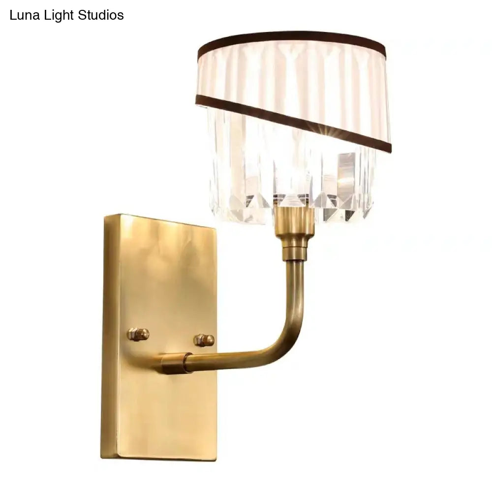 DecorBites™ DecorBites™ Contemporary Brass Cylinder Sconce with Crystal and Curved Arm Wall Mount Light