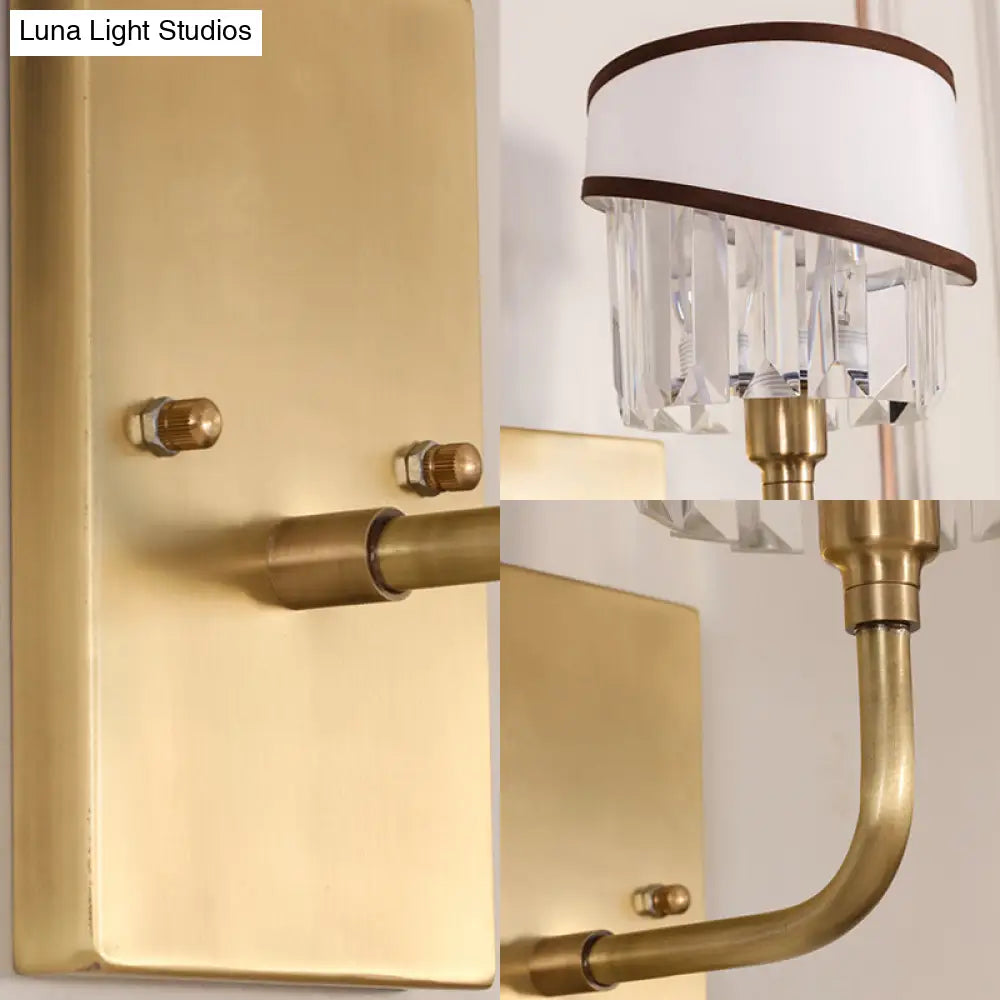 DecorBites™ DecorBites™ Contemporary Brass Cylinder Sconce with Crystal and Curved Arm Wall Mount Light