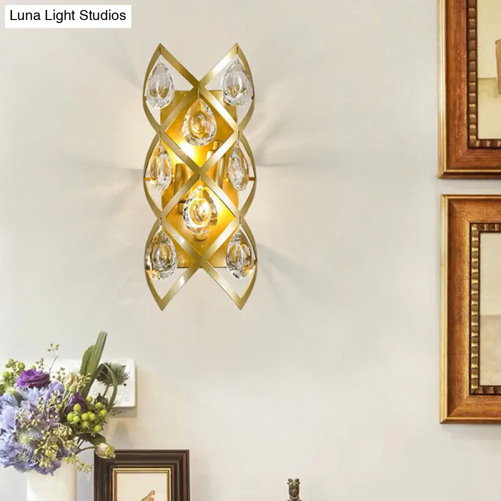 Aplique DecorBites™ de pared con forma de lágrima y acabado en latón contemporáneo: Lámpara de pared de cristal transparente con 2 luces para sala de estar