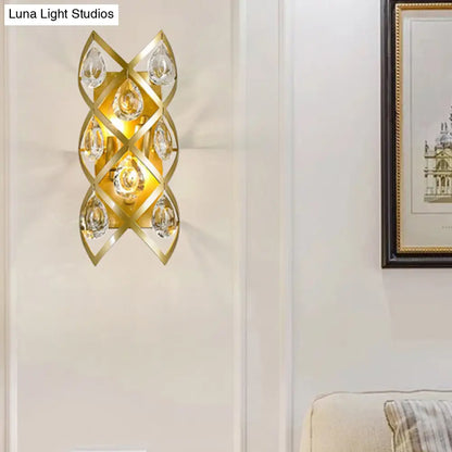 Aplique DecorBites™ de pared con forma de lágrima y acabado en latón contemporáneo: Lámpara de pared de cristal transparente con 2 luces para sala de estar