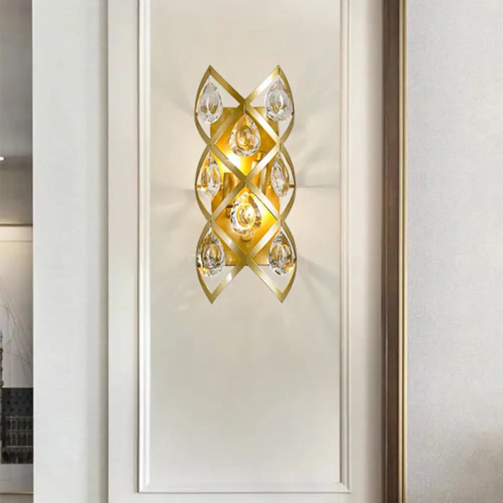 Aplique DecorBites™ de pared con forma de lágrima y acabado en latón contemporáneo: Lámpara de pared de cristal transparente con 2 luces para sala de estar