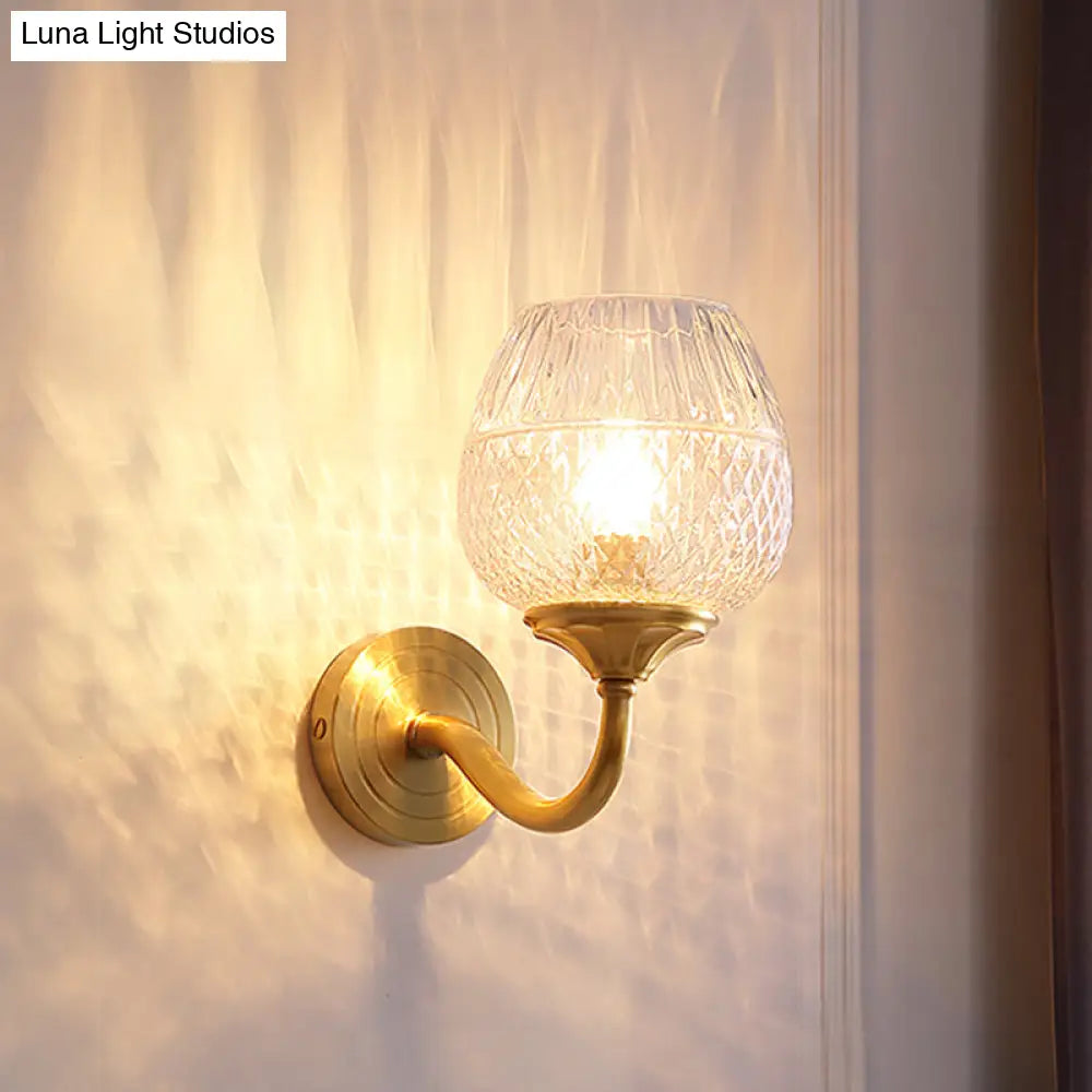 DecorBites™ DecorBites™ Contemporary Brass Lattice Brandy Glass Wall Sconce - Curved Arm, Single Wall Mounted Lamp