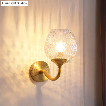 DecorBites™ DecorBites™ Contemporary Brass Lattice Brandy Glass Wall Sconce - Curved Arm, Single Wall Mounted Lamp