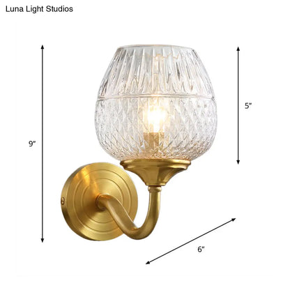 DecorBites™ DecorBites™ Contemporary Brass Lattice Brandy Glass Wall Sconce - Curved Arm, Single Wall Mounted Lamp
