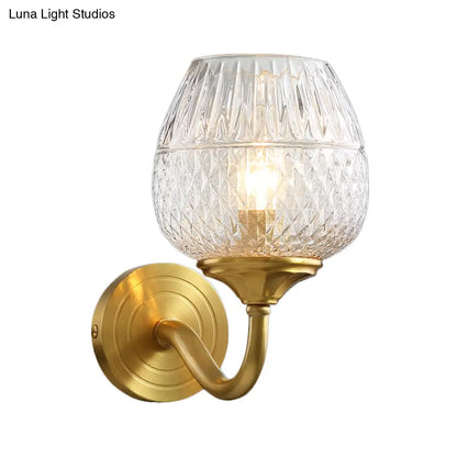 DecorBites™ DecorBites™ Contemporary Brass Lattice Brandy Glass Wall Sconce - Curved Arm, Single Wall Mounted Lamp