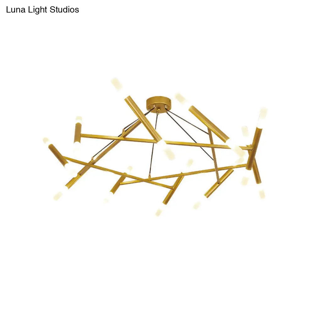 Contemporary Brass LED Cluster Pendant Light with Metallic Slim Tube and 20 Bulbs