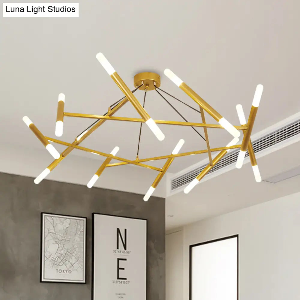 Contemporary Brass LED Cluster Pendant Light with Metallic Slim Tube and 20 Bulbs