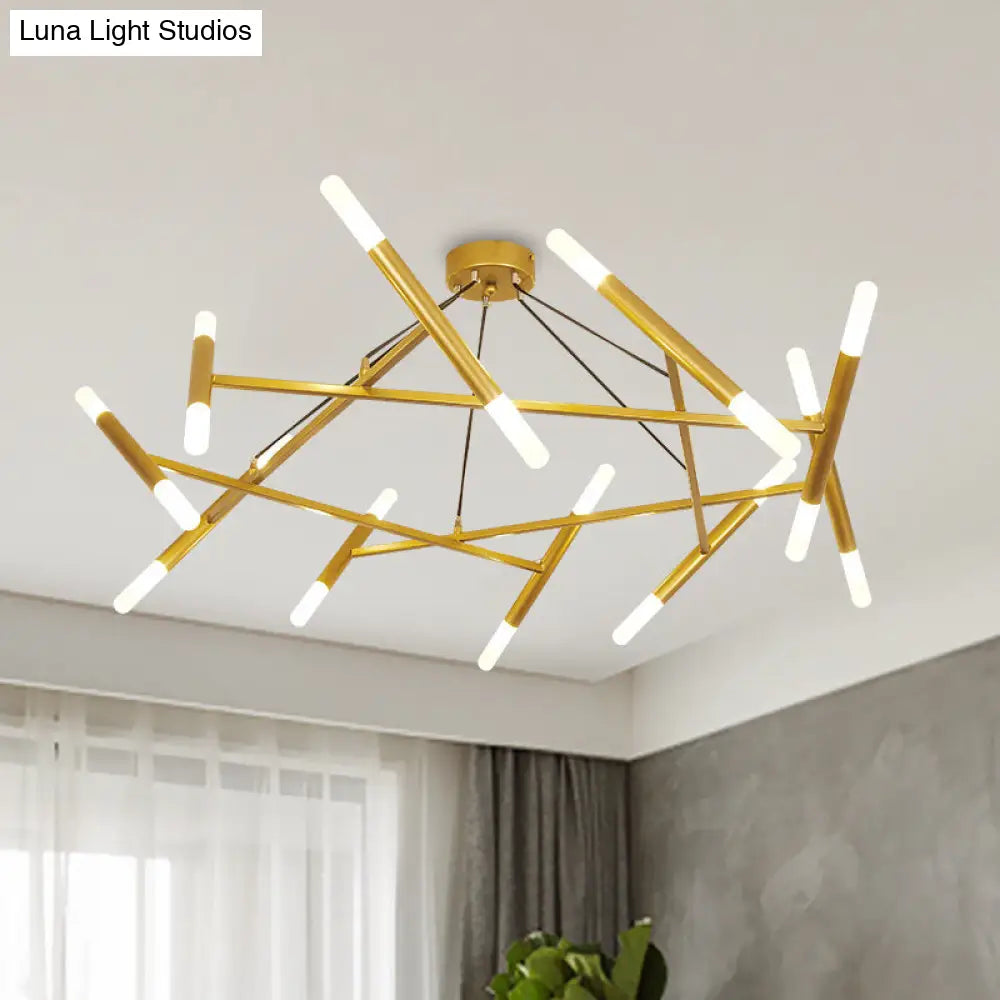 Contemporary Brass LED Cluster Pendant Light with Metallic Slim Tube and 20 Bulbs