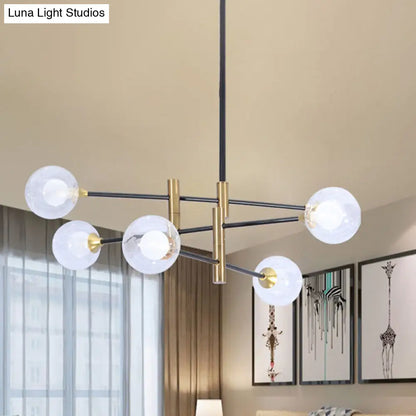 Lámpara colgante contemporánea de latón - Lámpara lineal de dormitorio de 6 luces con pantallas de cristal transparente