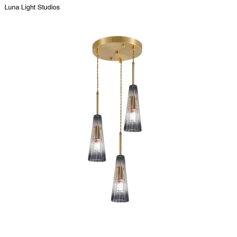 Contemporary Brass Pendant Light with Grey Prismatic Glass Shades - Perfect for Restaurants and Homes