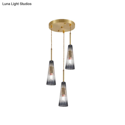 Contemporary Brass Pendant Light with Grey Prismatic Glass Shades - Perfect for Restaurants and Homes