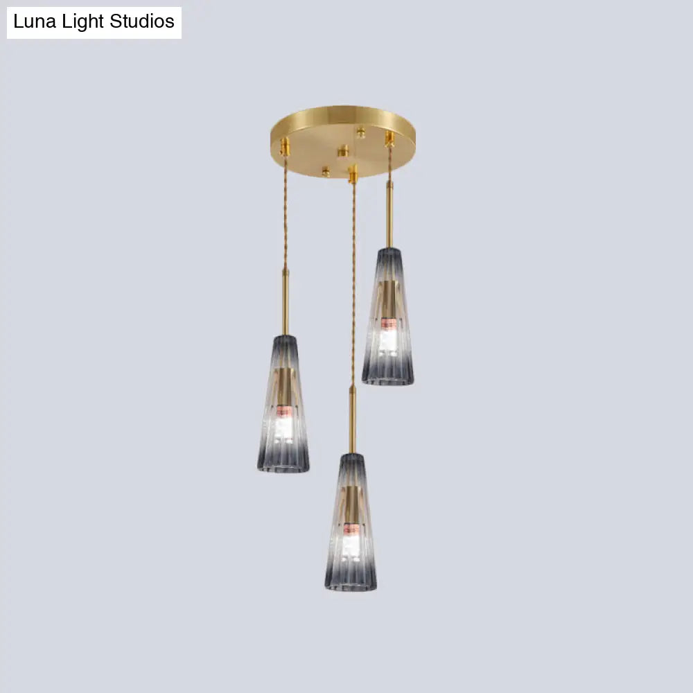 Contemporary Brass Pendant Light with Grey Prismatic Glass Shades - Perfect for Restaurants and Homes