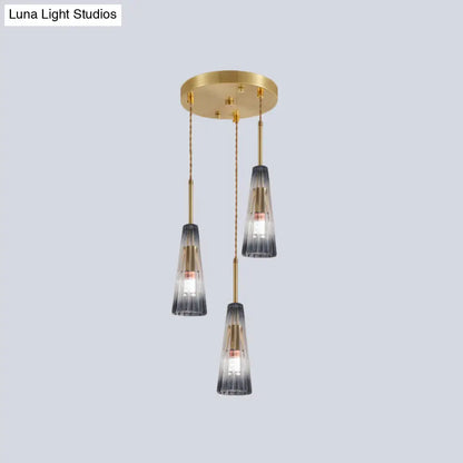 Contemporary Brass Pendant Light with Grey Prismatic Glass Shades - Perfect for Restaurants and Homes