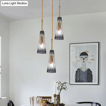 Contemporary Brass Pendant Light with Grey Prismatic Glass Shades - Perfect for Restaurants and Homes