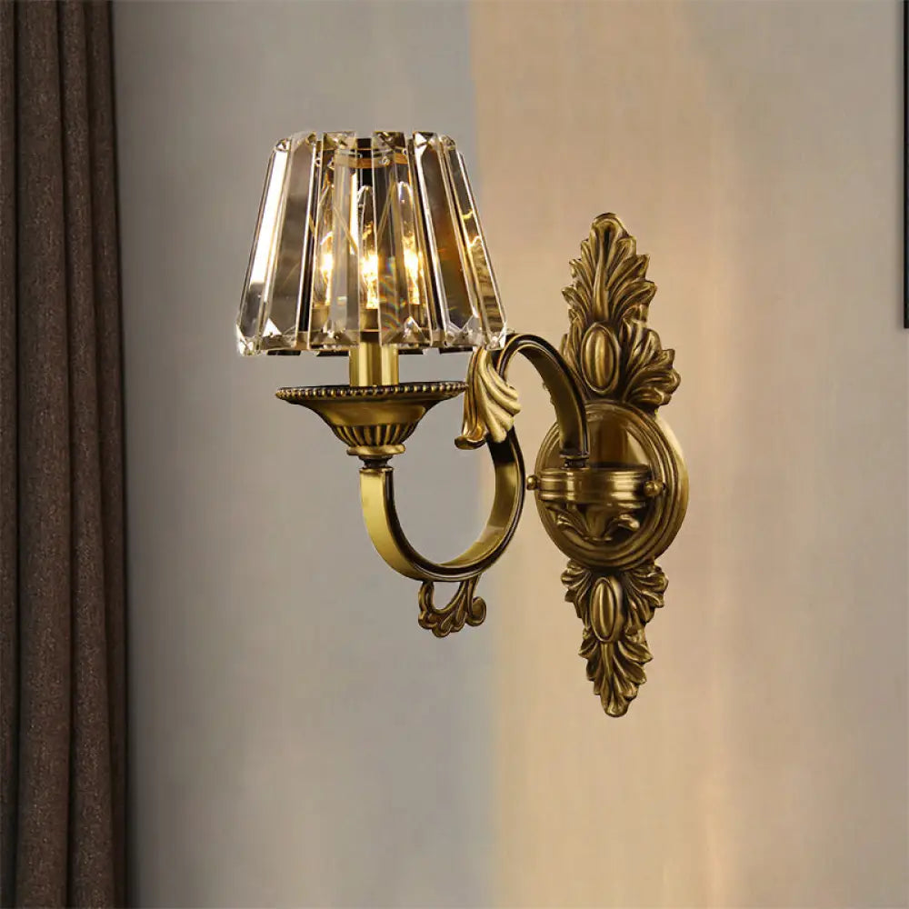 DecorBites™ DecorBites™ Contemporary Brass Porch Wall Lamp with Crystal Shade - 1 Bulb Wall Lighting Fixture