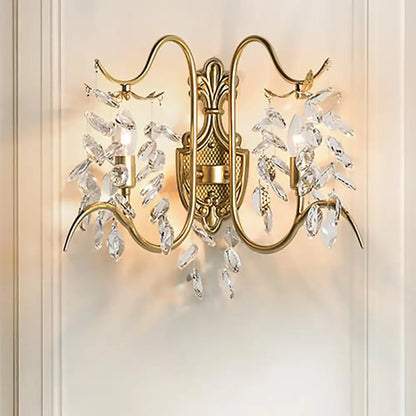 DecorBites™ DecorBites™ Contemporary Brass Sconce Light with Clear Crystal Strand - Curve Arm Wall Light (2-Light)