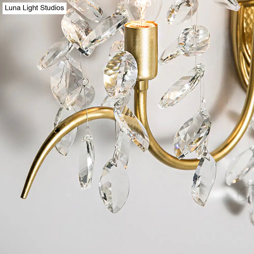 DecorBites™ DecorBites™ Contemporary Brass Sconce Light with Clear Crystal Strand - Curve Arm Wall Light (2-Light)
