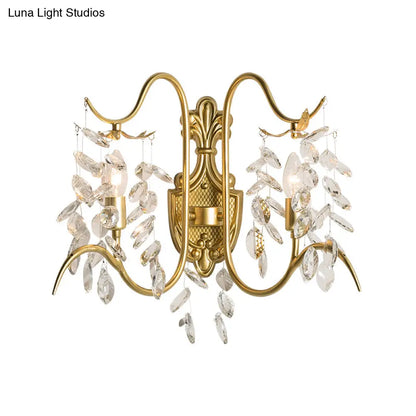 DecorBites™ DecorBites™ Contemporary Brass Sconce Light with Clear Crystal Strand - Curve Arm Wall Light (2-Light)