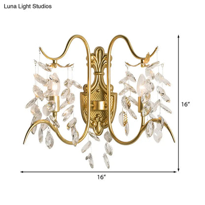 DecorBites™ DecorBites™ Contemporary Brass Sconce Light with Clear Crystal Strand - Curve Arm Wall Light (2-Light)