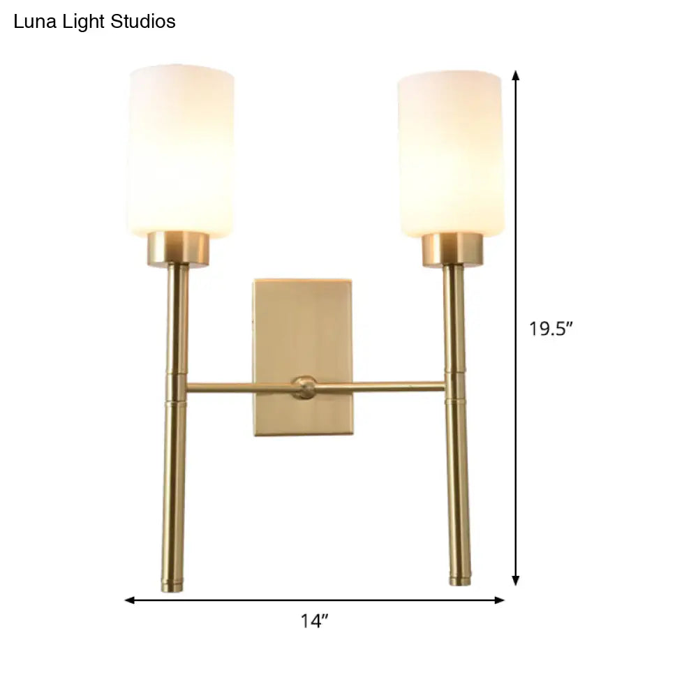 DecorBites™ DecorBites™ Contemporary Brass Sconce with White Glass Shade - Mounted Dual Bulb Wall Light