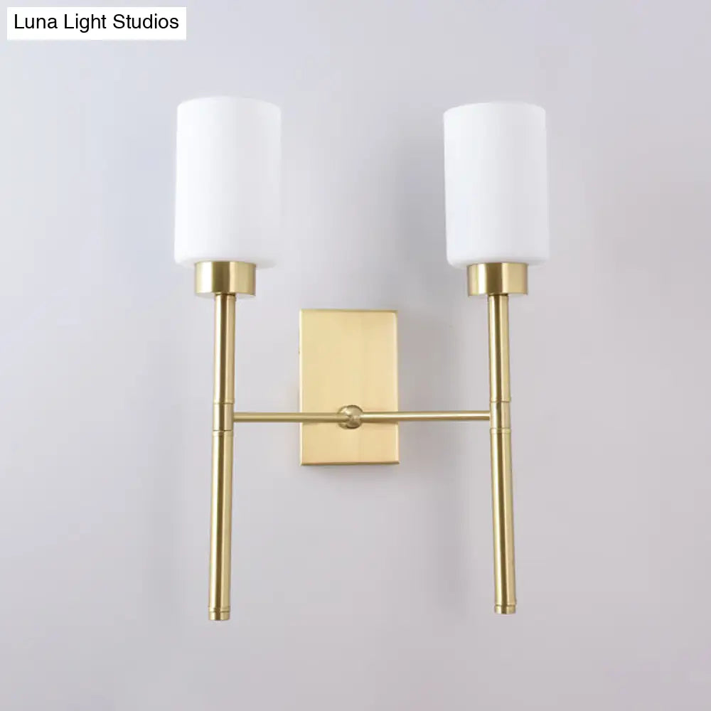 DecorBites™ DecorBites™ Contemporary Brass Sconce with White Glass Shade - Mounted Dual Bulb Wall Light