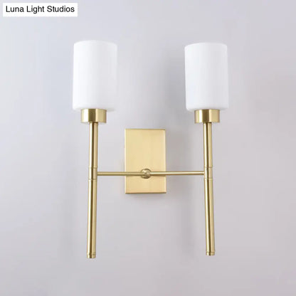 DecorBites™ DecorBites™ Contemporary Brass Sconce with White Glass Shade - Mounted Dual Bulb Wall Light