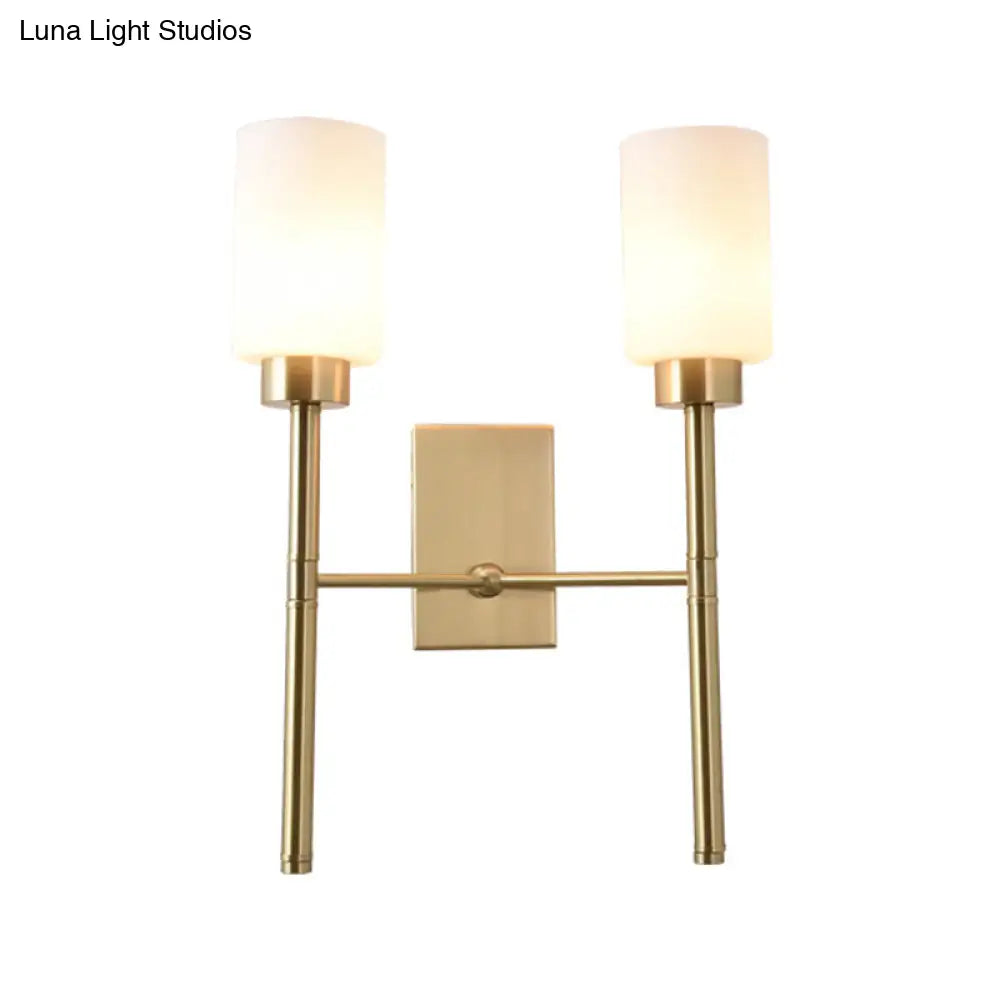 DecorBites™ DecorBites™ Contemporary Brass Sconce with White Glass Shade - Mounted Dual Bulb Wall Light