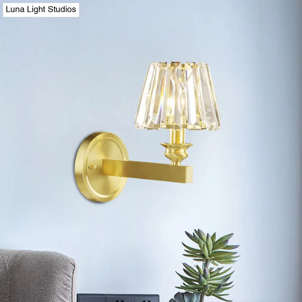 DecorBites™ DecorBites™ Contemporary Brass Tapered Sconce Light Fixture with Beveled Crystal – Wall Mounted Lamp