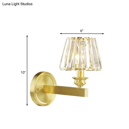 DecorBites™ DecorBites™ Contemporary Brass Tapered Sconce Light Fixture with Beveled Crystal – Wall Mounted Lamp