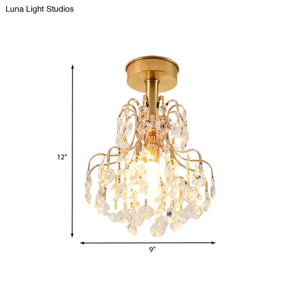 DecorBites™ DecorBites™ Contemporary Brass Teardrop Semi Flush Light with Crystal Shade - Ideal for Corridors