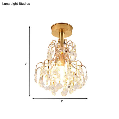 DecorBites™ DecorBites™ Contemporary Brass Teardrop Semi Flush Light with Crystal Shade - Ideal for Corridors