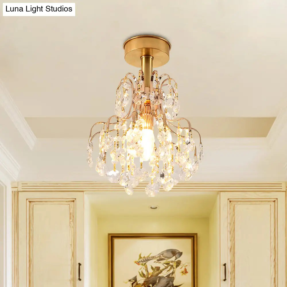 DecorBites™ DecorBites™ Contemporary Brass Teardrop Semi Flush Light with Crystal Shade - Ideal for Corridors